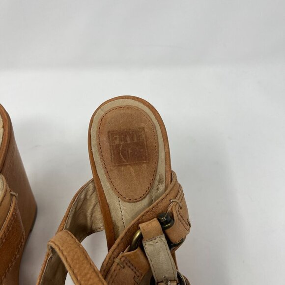 Frye wedge Alexa Criss Cross sandals tan leather 9M - Picture 3 of 10